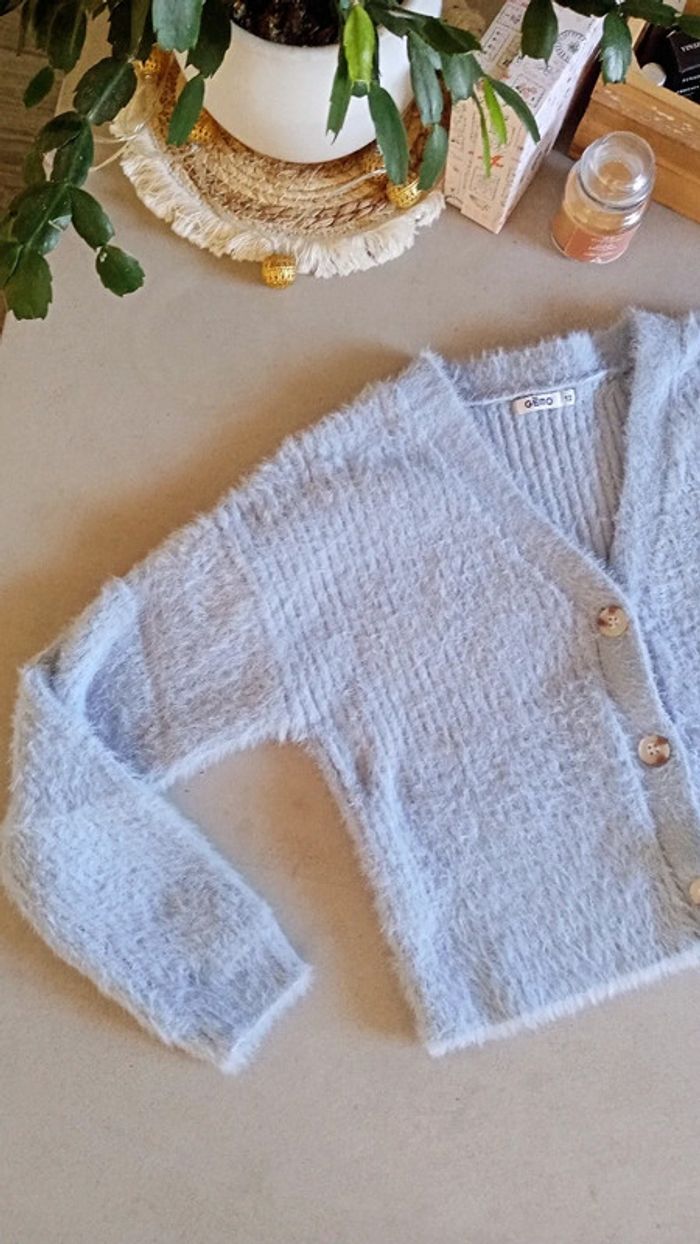 Gilet tout doux bleu, maille duvet - photo numéro 4