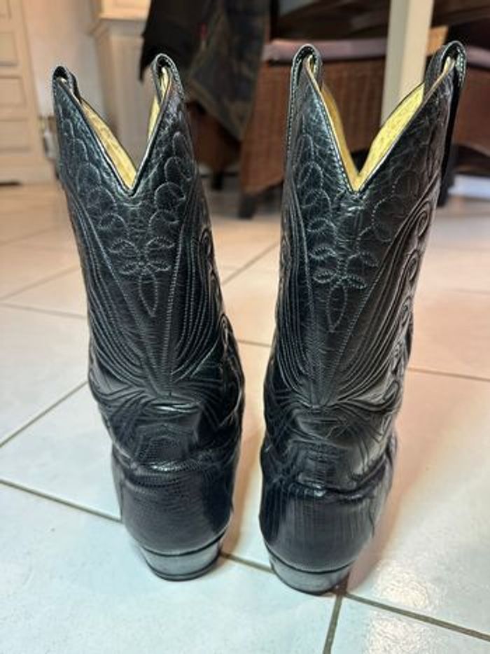 Bottes Cordones Boots noires cuir lézard homme - photo numéro 2