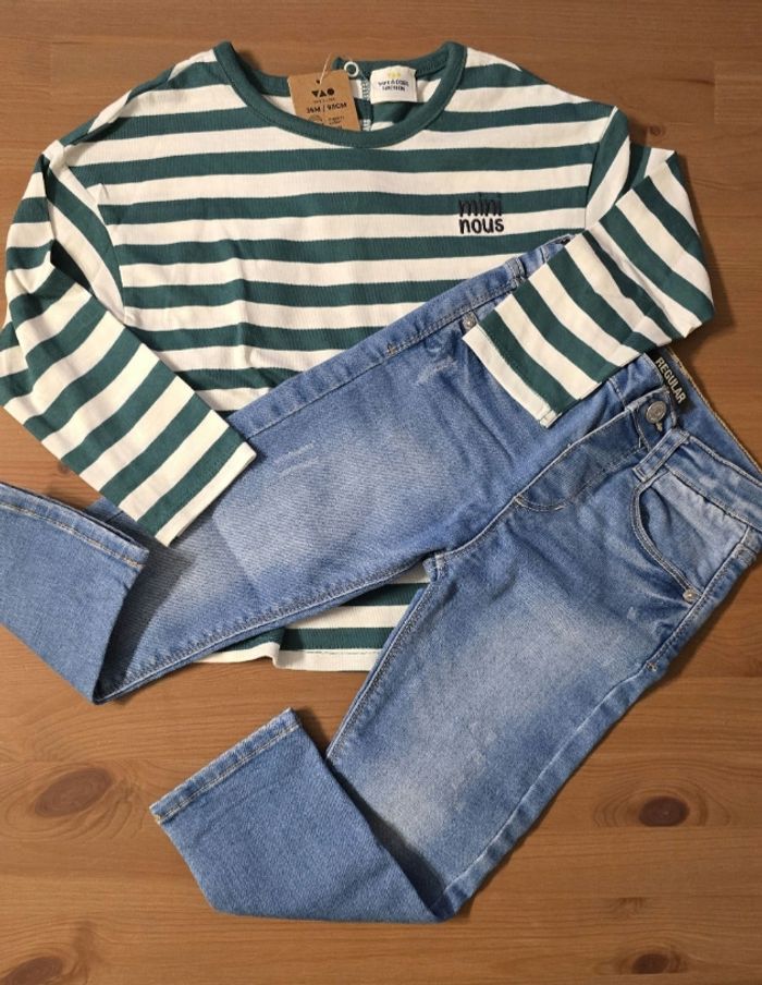 💙💙 Ensemble teeshirt ml et jeans 36mois /3ans garçon 💙💙