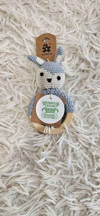 Magnifique hochet en bois et en crochet coton biologique Neuf