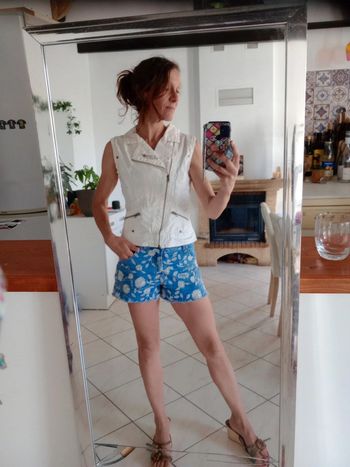 Veste jean sans manche blanc cassé " Kingston town" c85