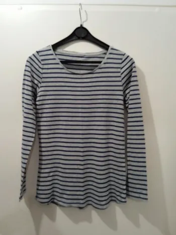 Haut femme Marinière manches longues gris bleu marine taille s