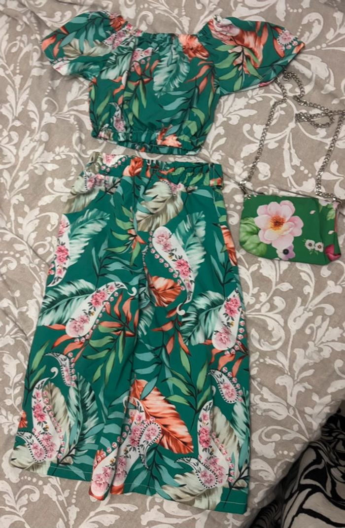 Ensemble fille 4 ans vert et son sac - photo numéro 2