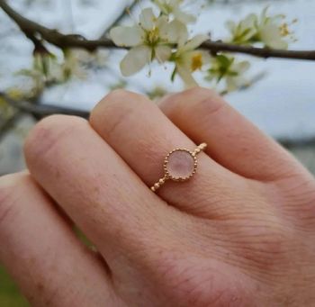 Bague de fiançailles alliance solitaire en plaqué or et quartz rose taille 50