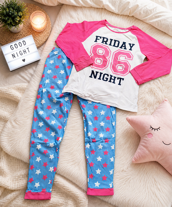 Pyjama fille 14 ans Tex – ensemble rose & bleu étoiles – bon état 🌙✨