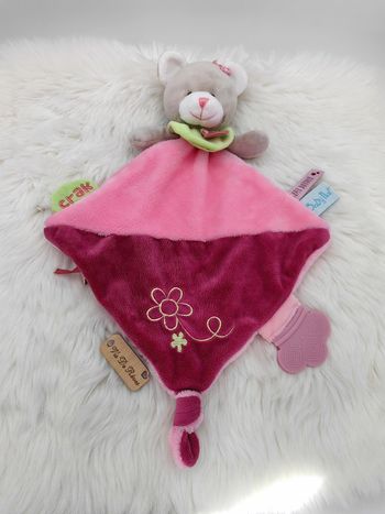 Doudou plat Ours rose vert gris Fleurs BN0289 Baby Nat