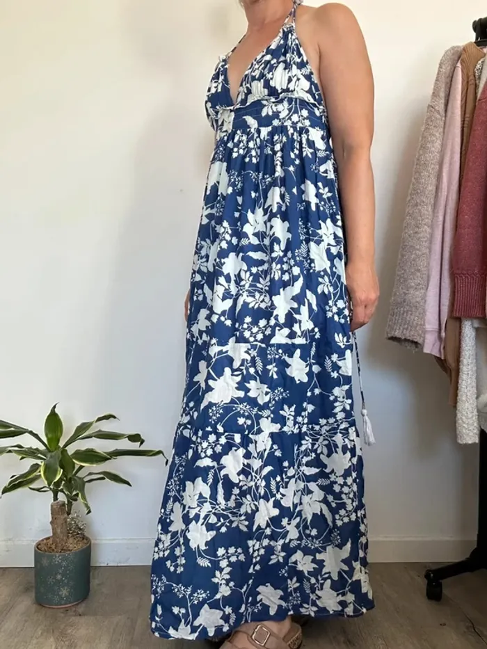 Goa Robe longue dos nu bleue et blanche – Taille 38 – Très bon état - photo numéro 5