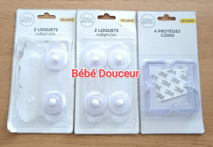 LOT : ensemble de sécurité pour bébé 3 loquets bloque-porte et 4 protèges coins