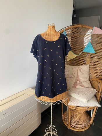 Tee shirt Grain de Malice bleu marine avec ananas dorées taille L