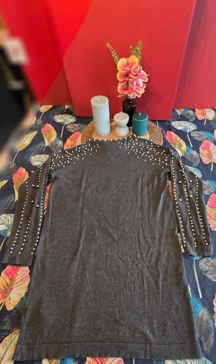 Robe-pull grise avec perles 36 - photo numéro 5