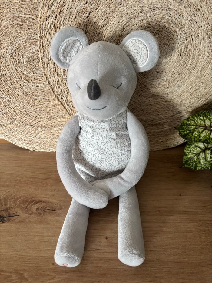 Doudou souris grise robe blanche étoile obaibi