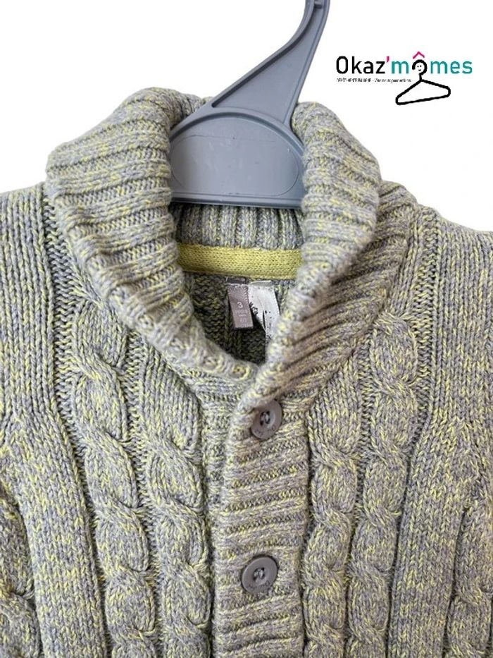 Gilet gris et jaune en maille torsadée - Orchestra 3 mois (60cm) - photo numéro 2