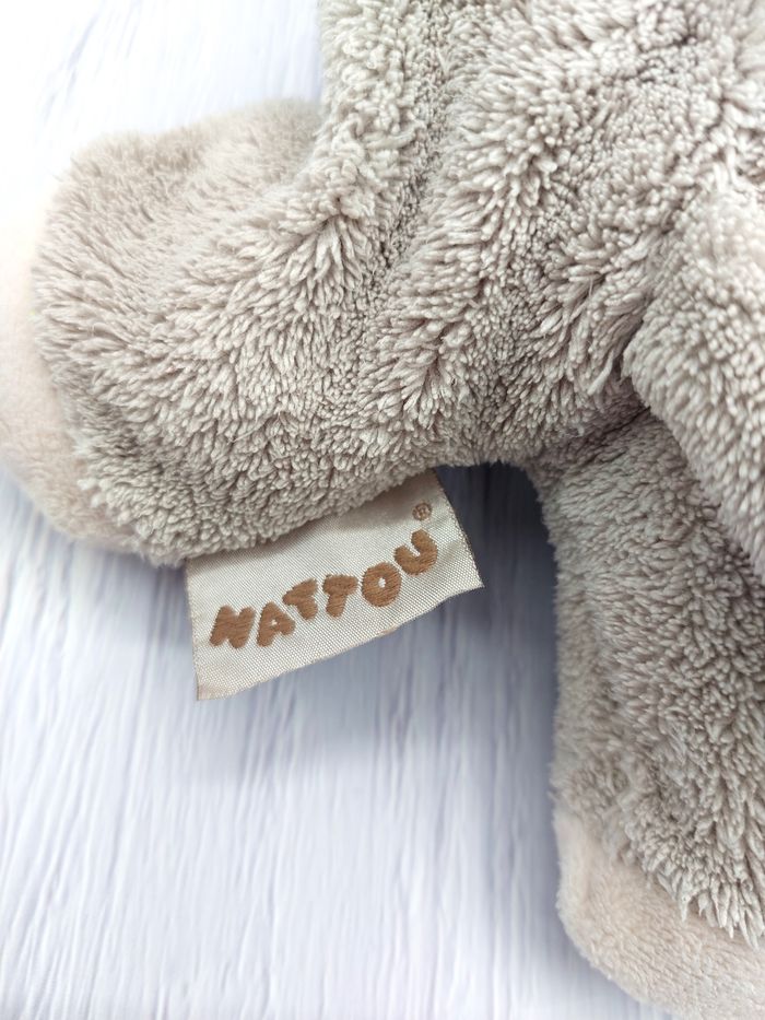 Peluche doudou âne gris beige NATTOU bandana pois blanc 20 cm billes pattes - photo numéro 6