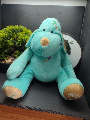Doudou knuffel chien bleu turquoise or doré DOUGLAS 2011 Montgolfière Dog Blue