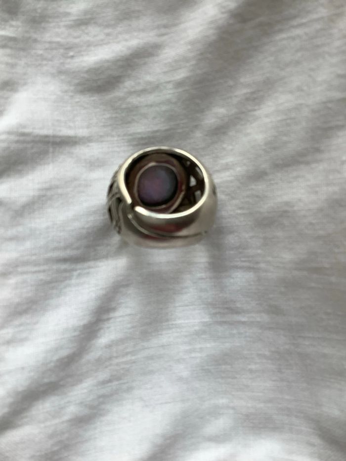 Bague nacre et metal très probablement argent (poinçon) ajustable - photo numéro 2