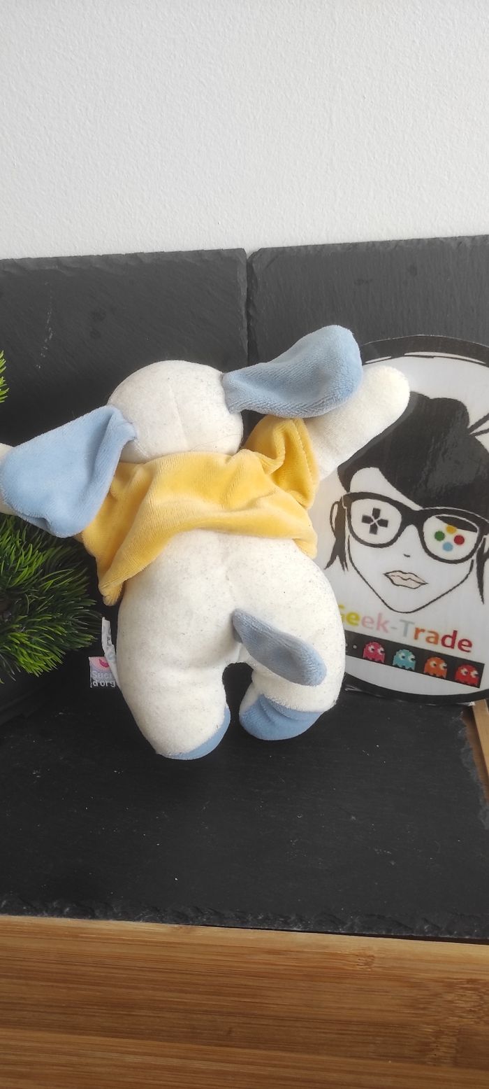 Doudou chien blanc bleu jaune sucre d'orge ancien pull Orange Ancien Peluche - photo numéro 2