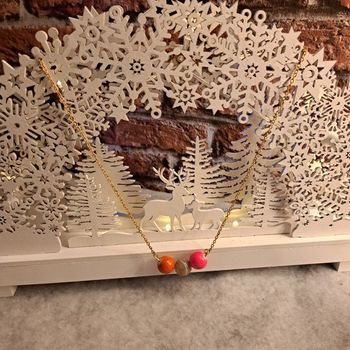 Collier perles rose orange et marron