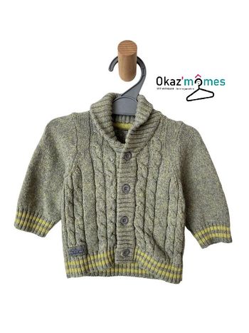 Gilet gris et jaune en maille torsadée - Orchestra 3 mois (60cm)