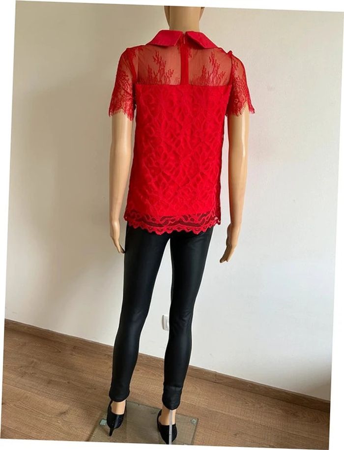 Haut rouge en dentelle à manches courtes Morgan taille S jamais porté - photo numéro 9