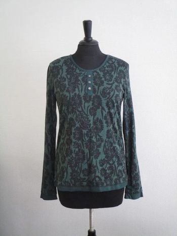 T-shirt vert bouteille fleurs Jac Jac 38 NEUF