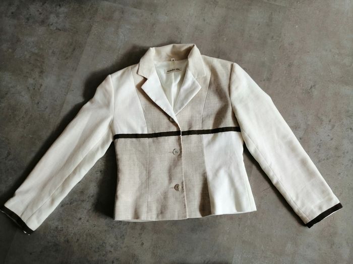 Ensemble veste et jupe Ecru bige et marron Taille 38 Jacqueline Riu - photo numéro 2