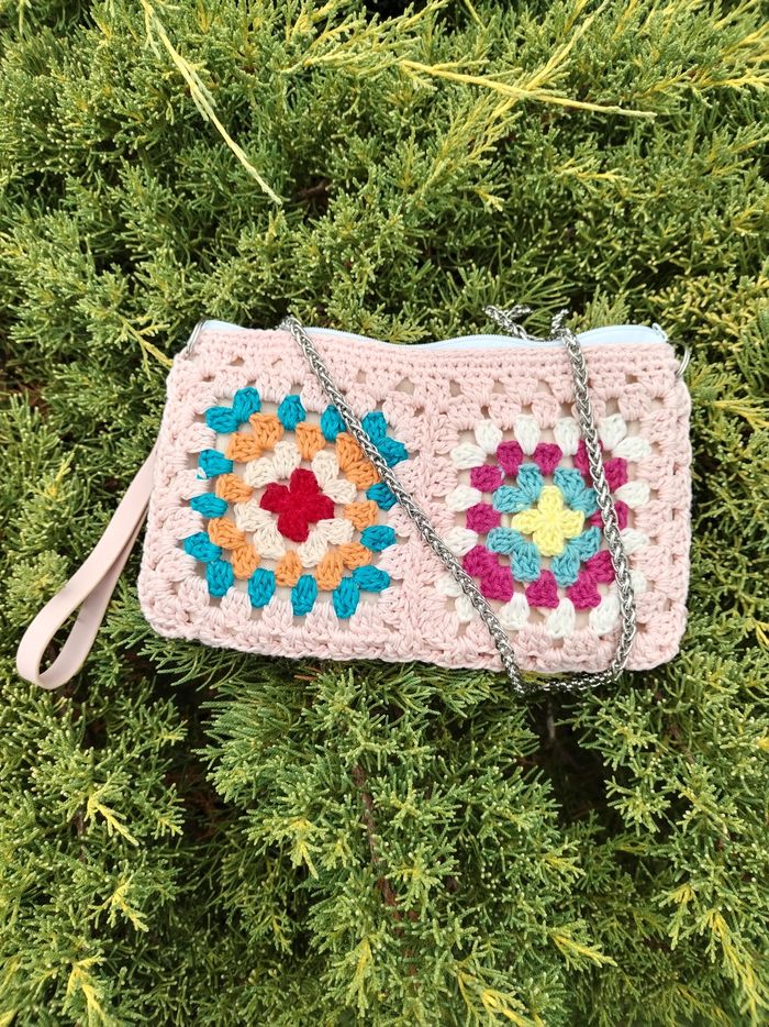 Sac à main Pochette femme crochet rose