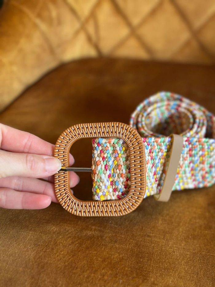 🌈 Ceinture tressée multicolore avec boucle carrée - photo numéro 2