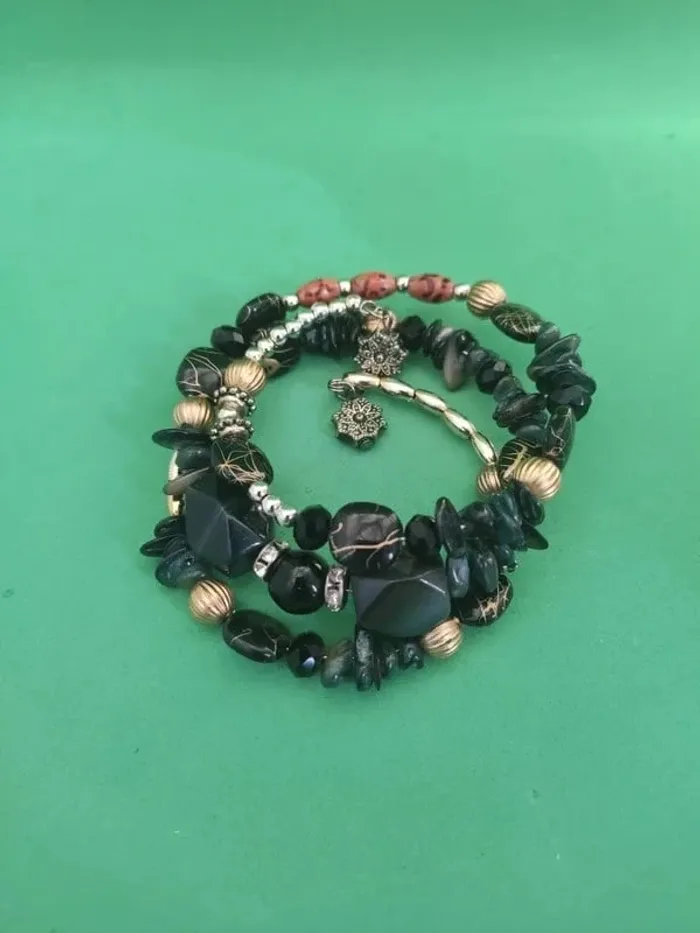 Bracelet Perles noir et doré - photo numéro 2