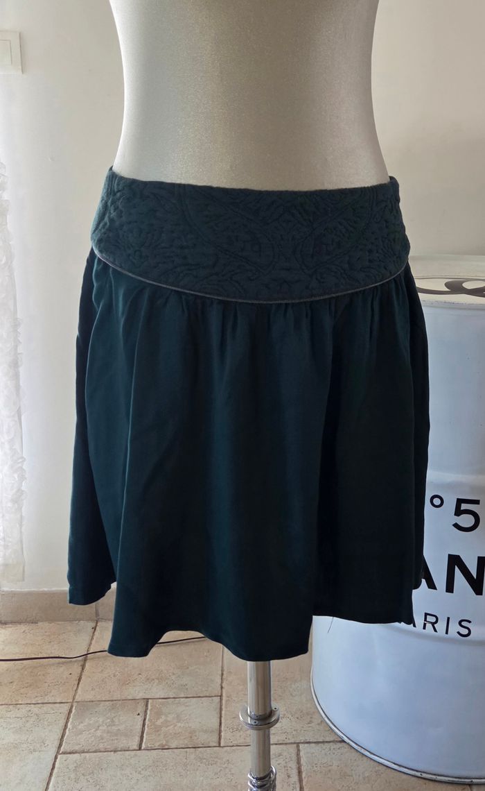 Jupe Promod vert sapin brodée taille haute fluide élégante T40 chic tendance - photo numéro 4