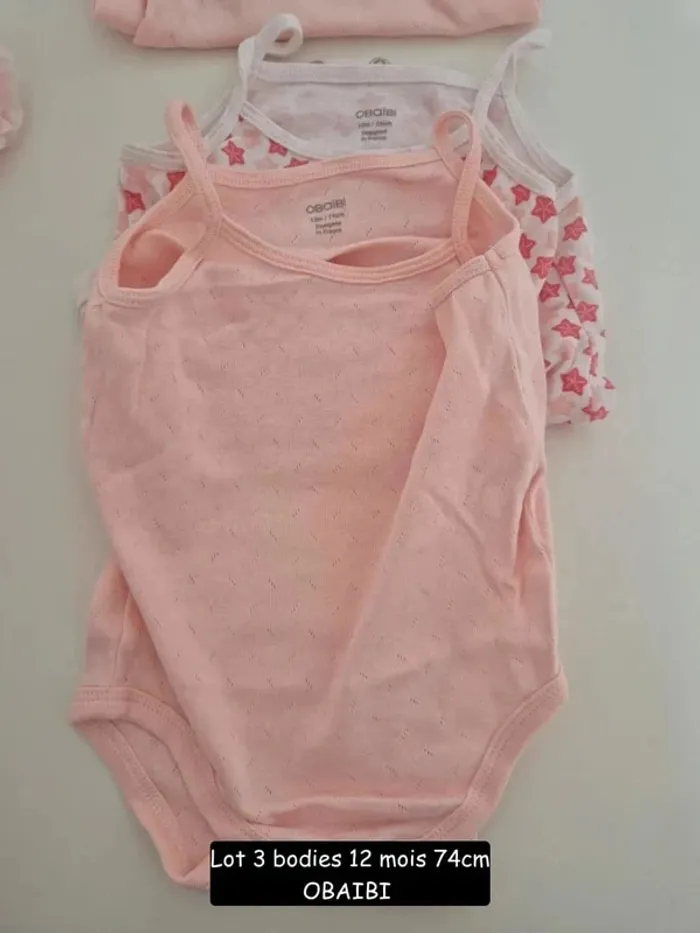 Collection 2025 🌸 3 bodies bretelles été Obaibi , Parfait état 🌸 12 mois 74 cm - photo numéro 3