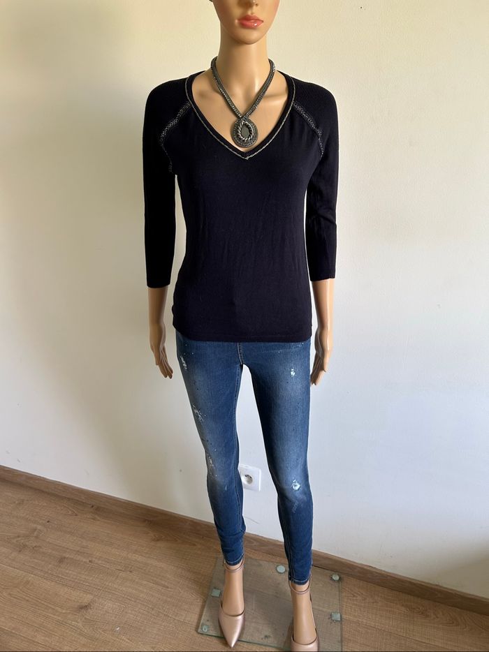 Pull bleu marine à manches courtes Morgan taille S TBE - photo numéro 3