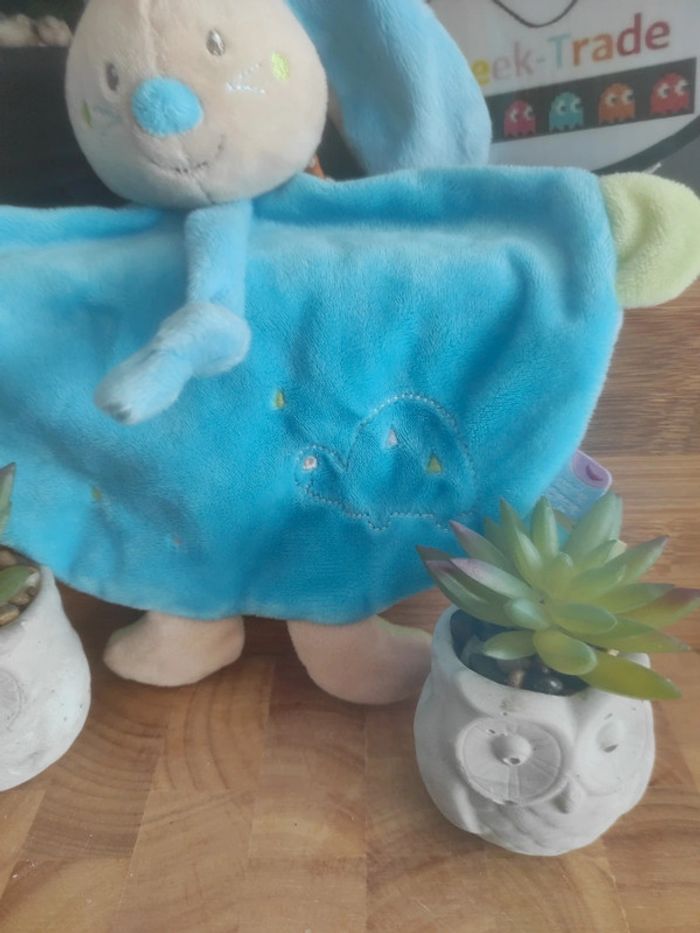 Doudou Knuffel Lapin Sucre D'orge Tortue Bleu Mouchoir Plat #geektradedoudou - photo numéro 2