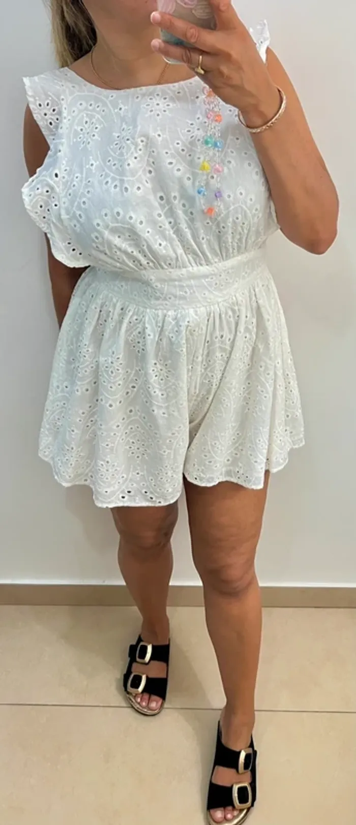 Combishort Blanche Romantique Brodé Taille M - photo numéro 2