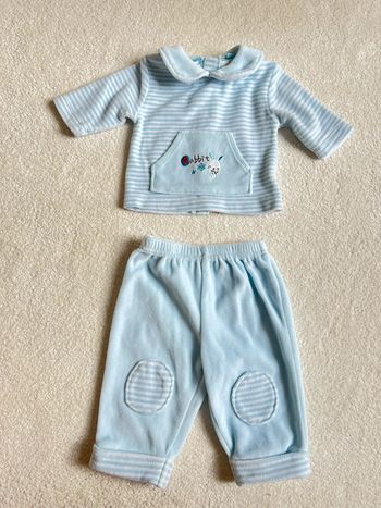 Ensemble velours bleu clair rayé 1 mois