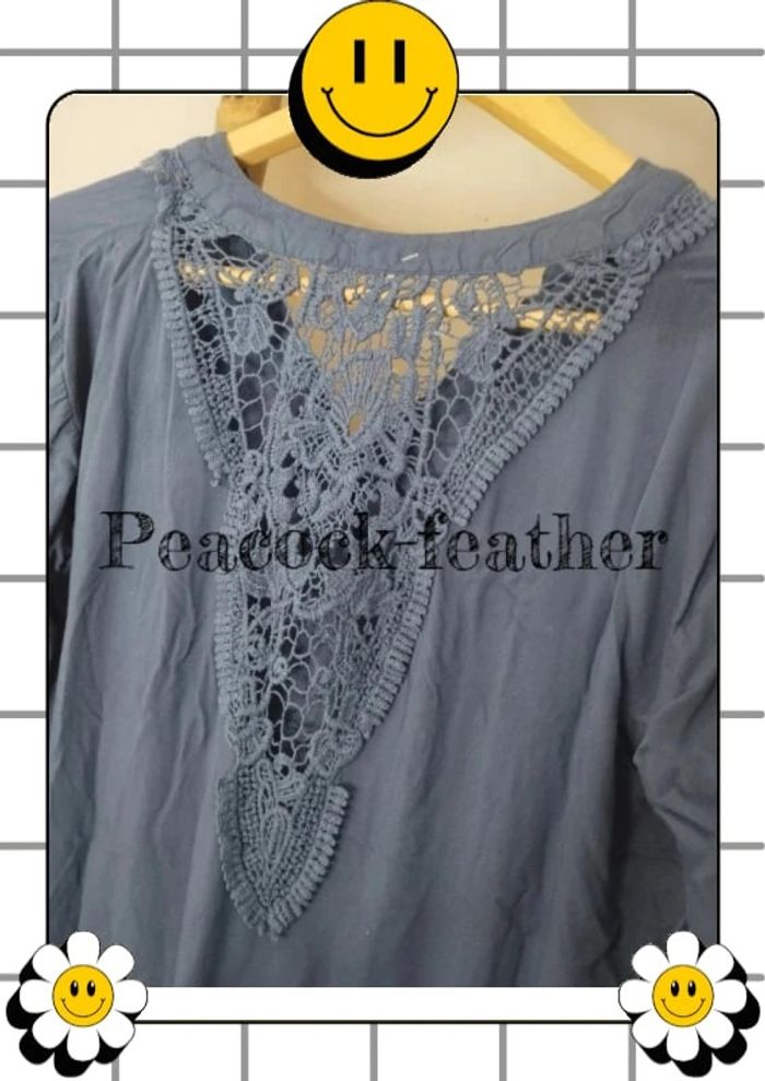 Blouse bleue dentelle 40 - photo numéro 5