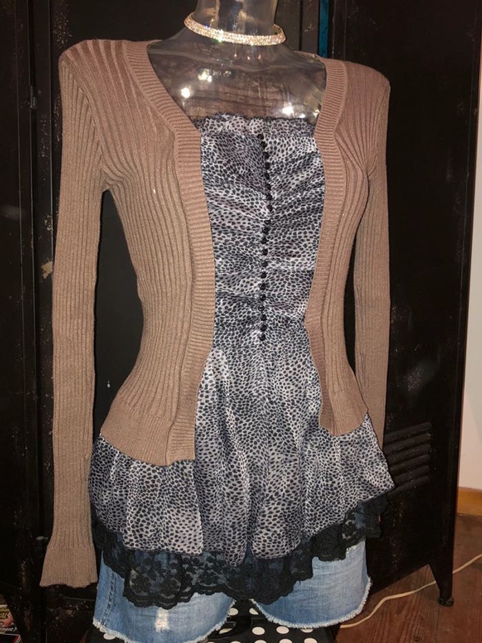 Tunique cintrée avec gilet intégré noir blanc marron cdc