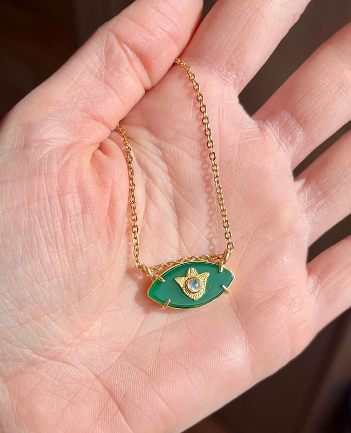 Collier grigri œil protecteur Onyx vert - photo numéro 2