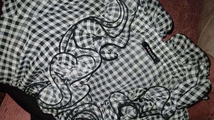 Robe rétro chic bimatiere vichy noir et blanc col jabot by Morgan état neuf taille S - photo numéro 15