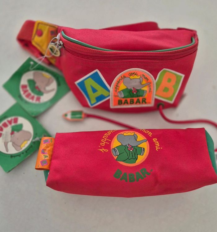 Lot babar vintage sac banane et trousse