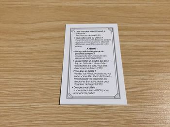 Carte rappel des règles pièce détachée jeu de société Monopoly Millionnaire #A45
