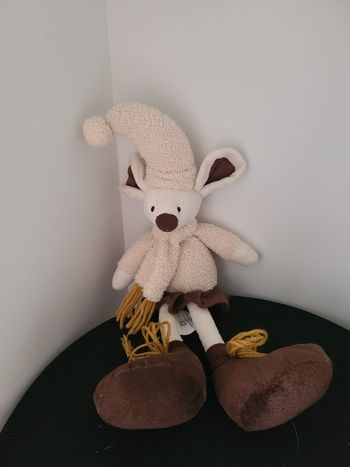 Peluche doudou souris PLEIN NORD B blanche et marron a chapeau