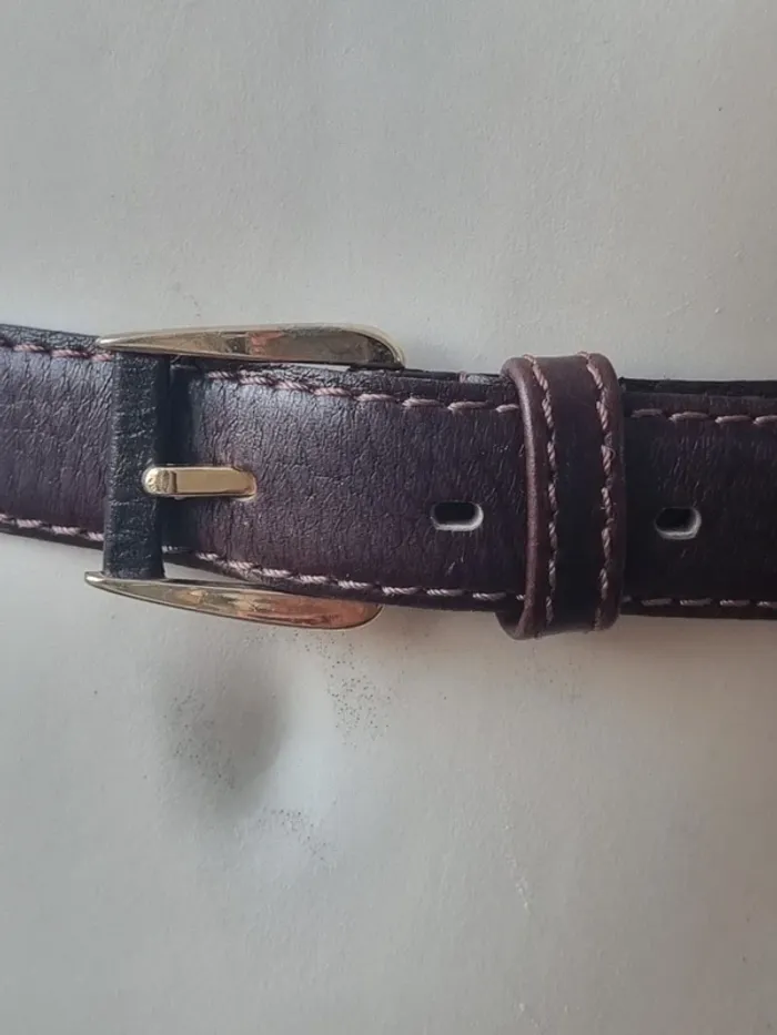 Ceinture en cuir marron et dore vintage - photo numéro 9