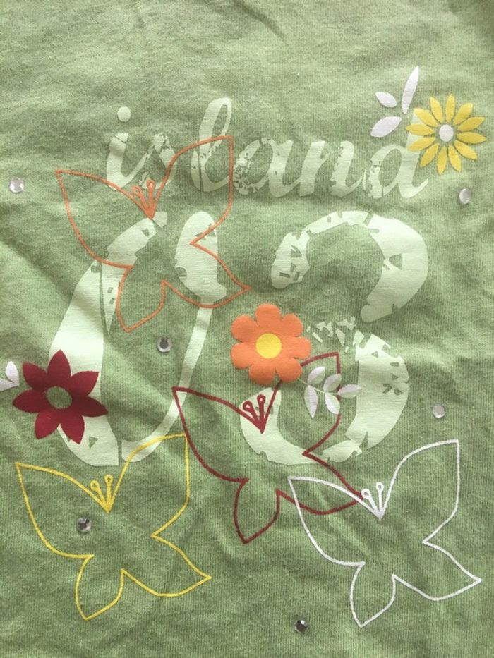 T-shirt manches courtes/vert imprimé +strass/6mois - photo numéro 2