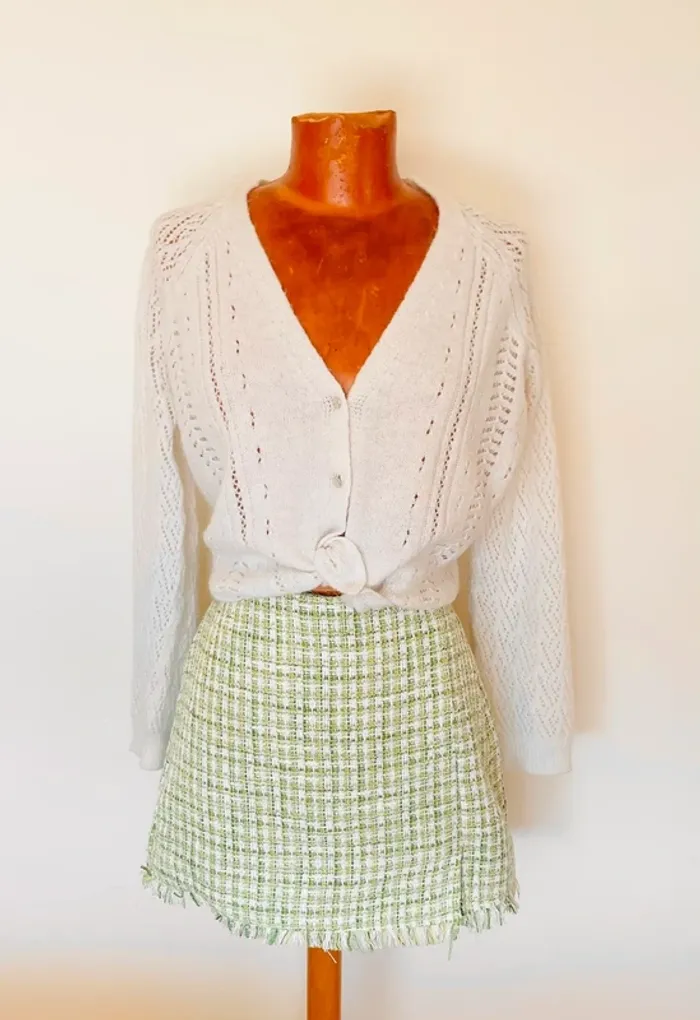 Petite jupe en tweed rayée verte