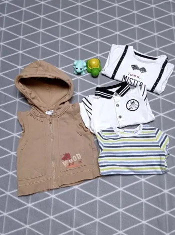 🦁Lot 3 hauts et 1 veste garçon, 3 mois