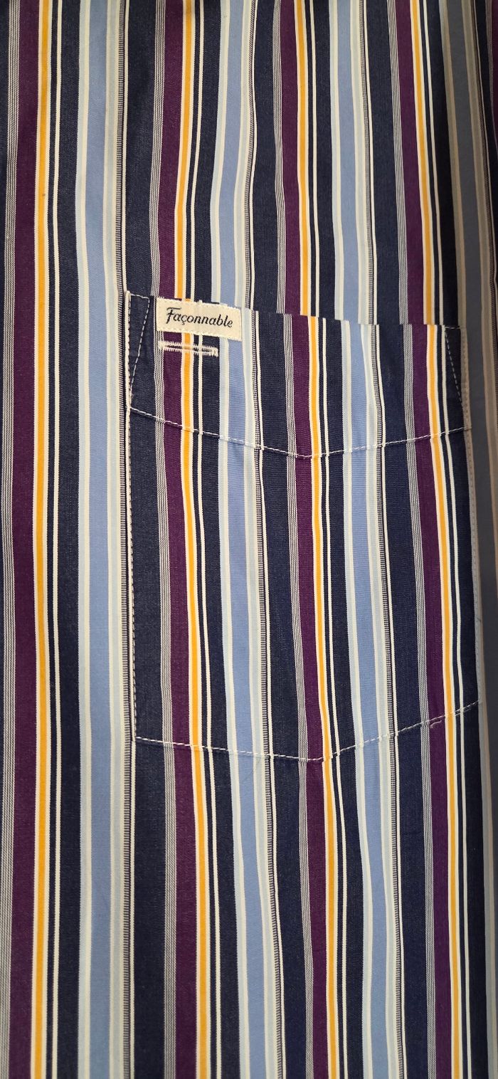 Chemise Façonnable Club XL – 100 % coton – Rayures bleu marine / jaune / prune – Élégance française - photo numéro 3