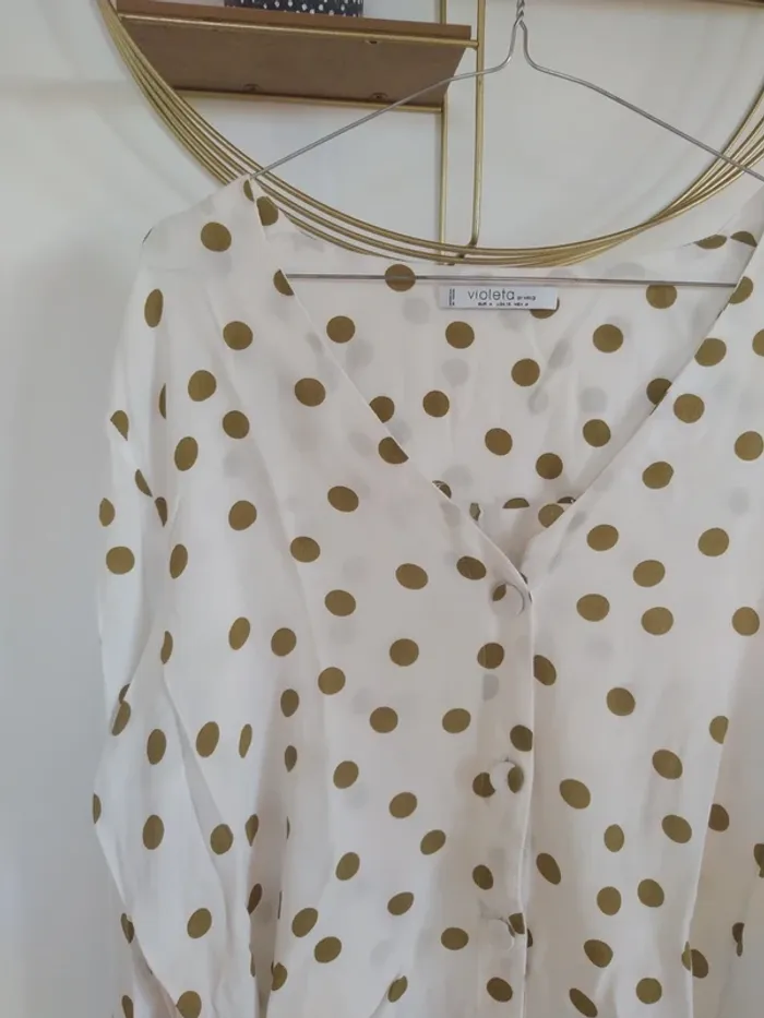 Chemise à pois marrons Violeta by Mango - photo numéro 2