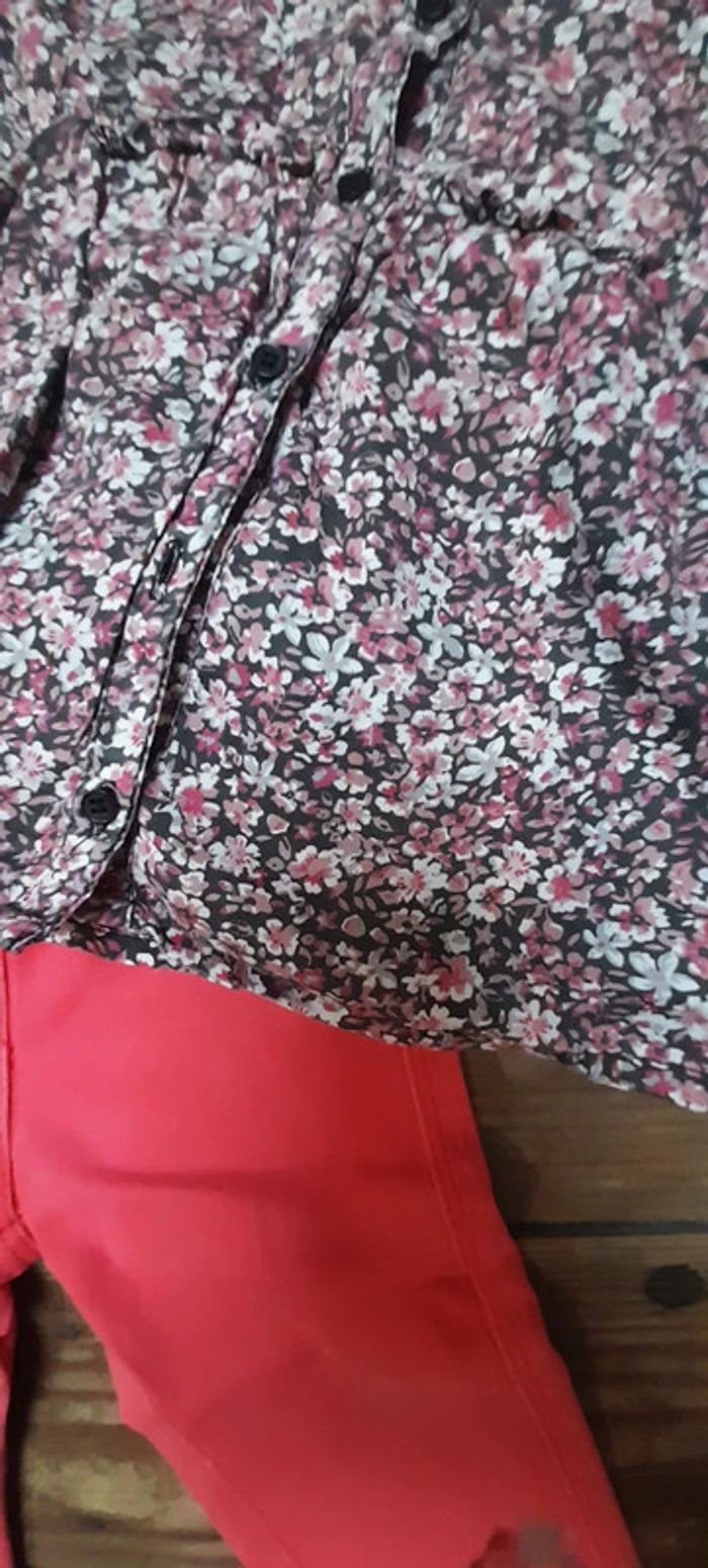 Blouse tape a l´oeil avec jeans rose 12 mois - photo numéro 2
