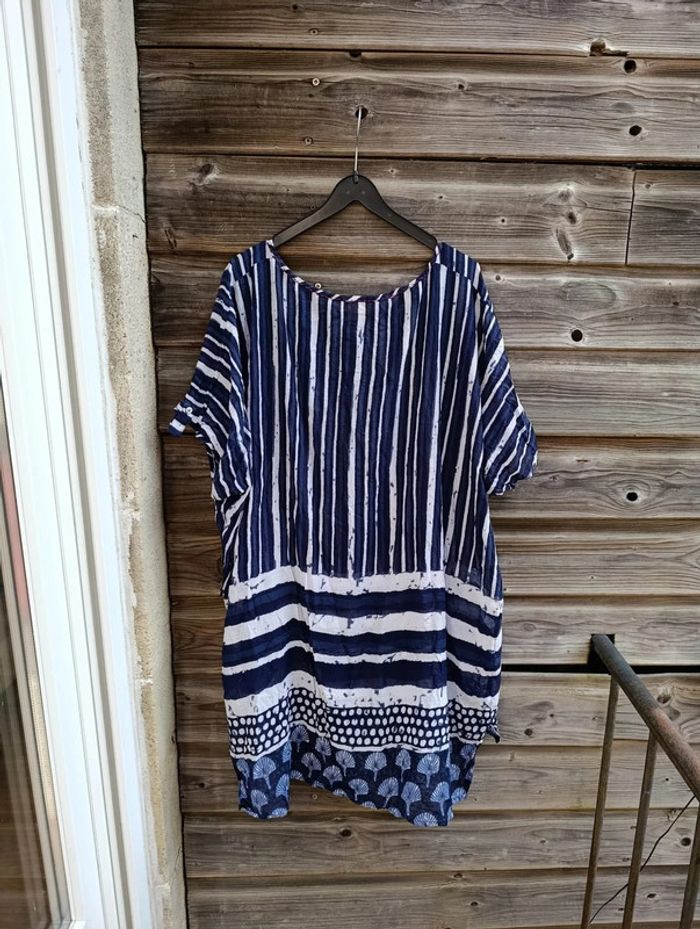 Blouse manches courtes oversize bleu et blanche 38 M David - photo numéro 2