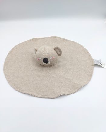 Doudou mouchoir plat koala beige BEBE DOUCEUR envers blanc crème joues roses